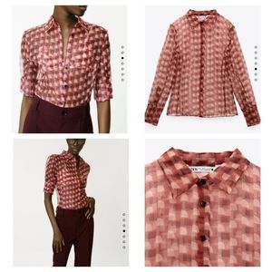 Zara 70s psychedelic print sheer blouse top shirt tee